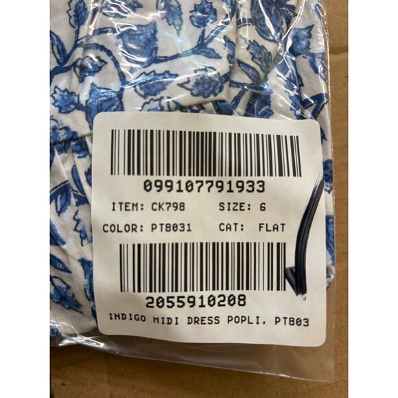 J Crew Square Neck Midi Dress 6 Blue Bandana Floral NWT CK798 J.Crew Western - Picture 6 of 6